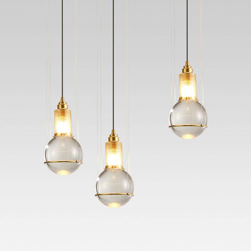 Suspension design LED en métal dorée avec abat-jour en verre cristal Luxury - vue 5 sur 6