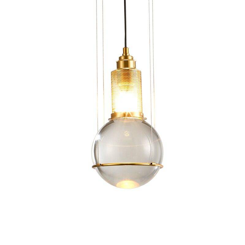 Suspension design LED en métal dorée avec abat-jour en verre cristal Luxury - vue 7 sur 6