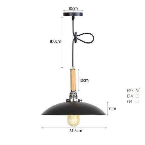 Suspension vintage LED en métal avec abat-jour style rétro