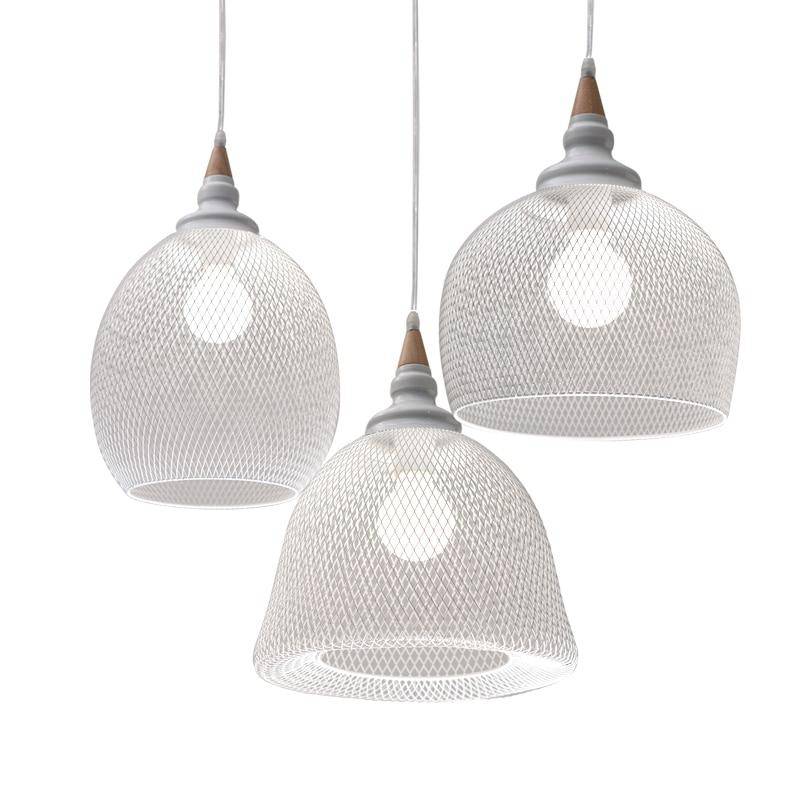 Suspension moderne LED avec abat-jour cage blanche style industriel - vue 3 sur 7