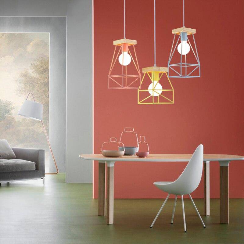 Suspension design LED en cage métal colorée style scandinave - vue 6 sur 18