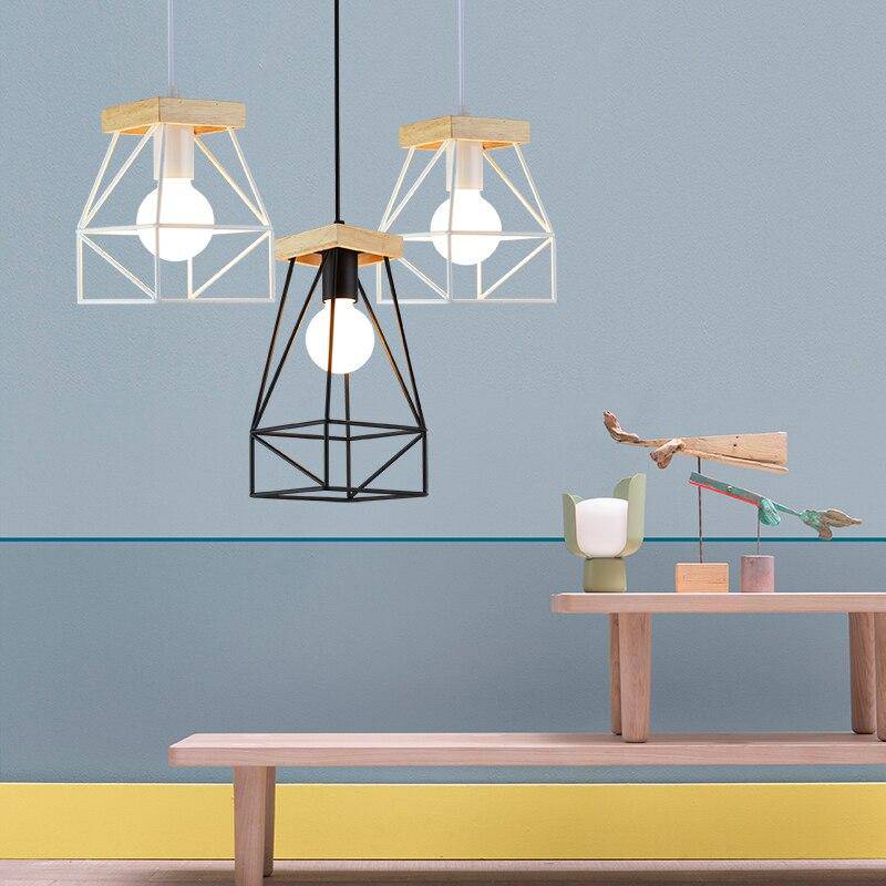Suspension design LED en cage métal colorée style scandinave - vue 5 sur 18