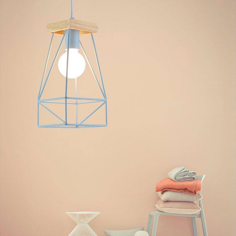 Suspension design LED en cage métal colorée style scandinave - vue 3 sur 18