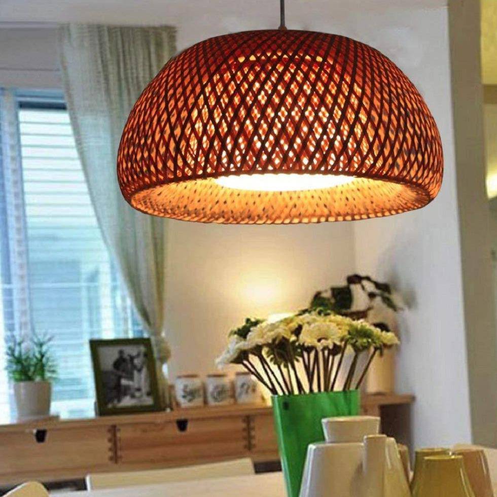 Suspension LED avec abat-jour arrondi en rotin Decor - vue 3 sur 2