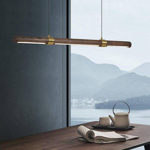 Suspension design LED avec tube allongé en bois style Creative