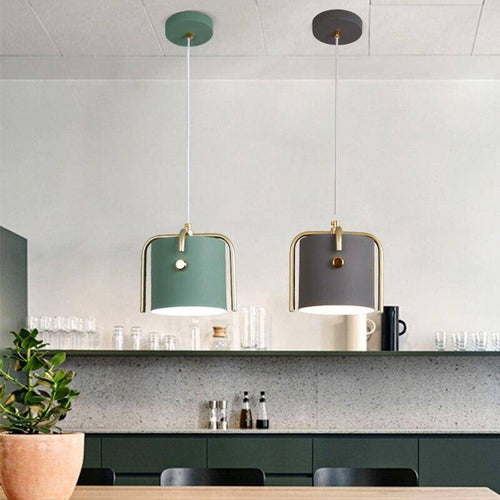 Suspension design à LED avec abat-jour cylindrique en métal coloré Nordic - vue 5 sur 8