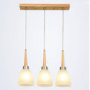 Suspension design en bois LED avec abat-jour arrondi en verre Creative
