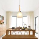 Suspension design en bois LED avec abat-jour arrondi en verre Creative