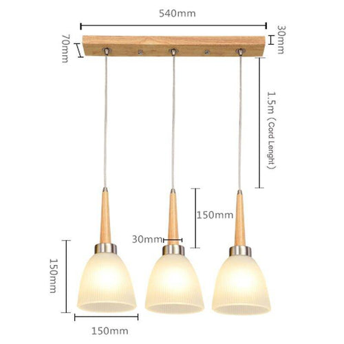 Suspension design en bois LED avec abat-jour arrondi en verre Creative