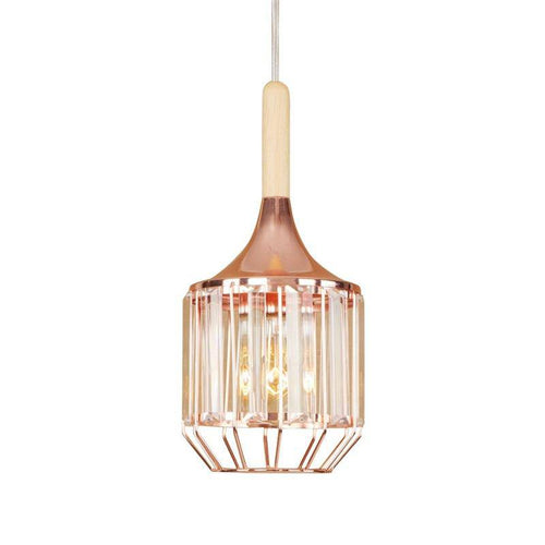 Suspension rétro LED en métal rose gold et verre cristal