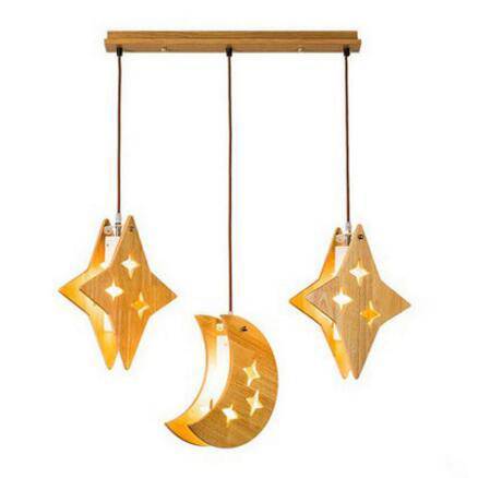 Suspension LED en forme d'étoiles et lunes en bois - vue 5 sur 7