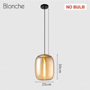 Suspension design LED en verre oval à traits et métal industriel
