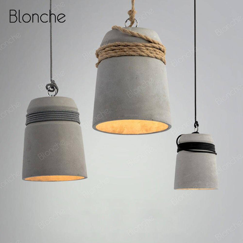 Suspension design à LED avec abat-jour en ciment et corde rustique