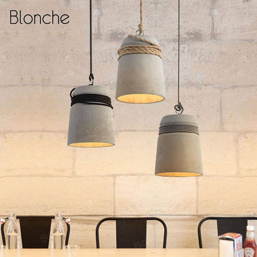Suspension design à LED avec abat-jour en ciment et corde rustique