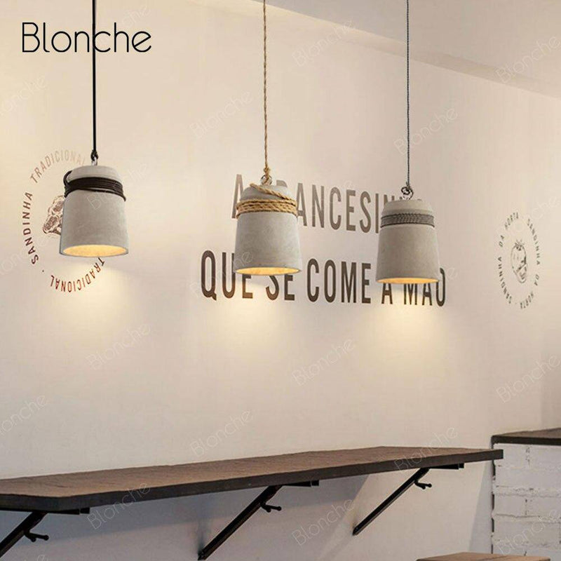 Suspension design à LED avec abat-jour en ciment et corde rustique
