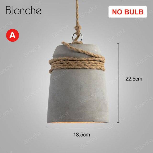 Suspension design à LED avec abat-jour en ciment et corde rustique
