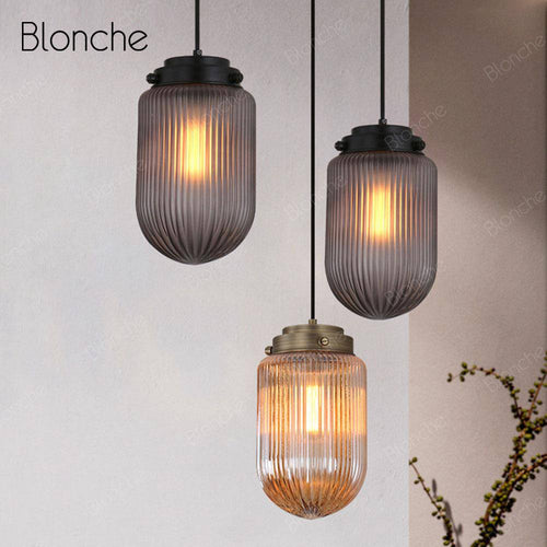 Suspension design LED en verre oval et métal industriel