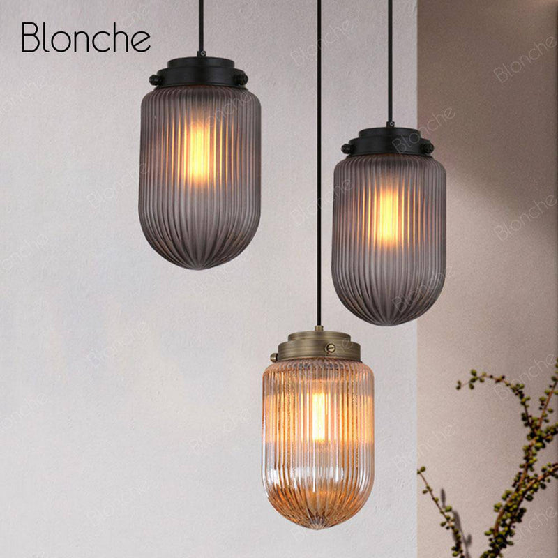 Suspension design LED en verre oval et métal industriel