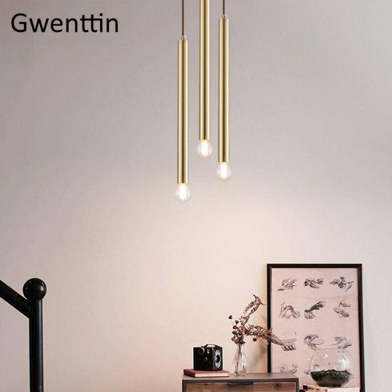 Suspension design cylindre doré à LED Simple - vue 3 sur 7