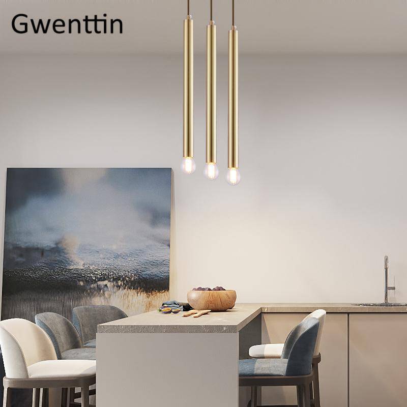Suspension design cylindre doré à LED Simple - vue 4 sur 7