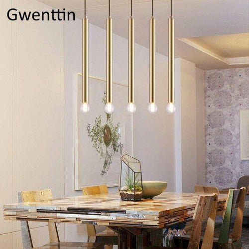 Suspension design cylindre doré à LED Simple - vue 3 sur 7