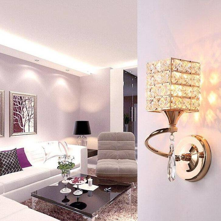 Applique murale rétro à LED en métal avec abat-jour en verre cristal