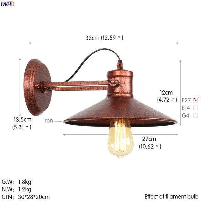 Applique murale rétro LED en métal avec ampoule en verre style industriel Edison