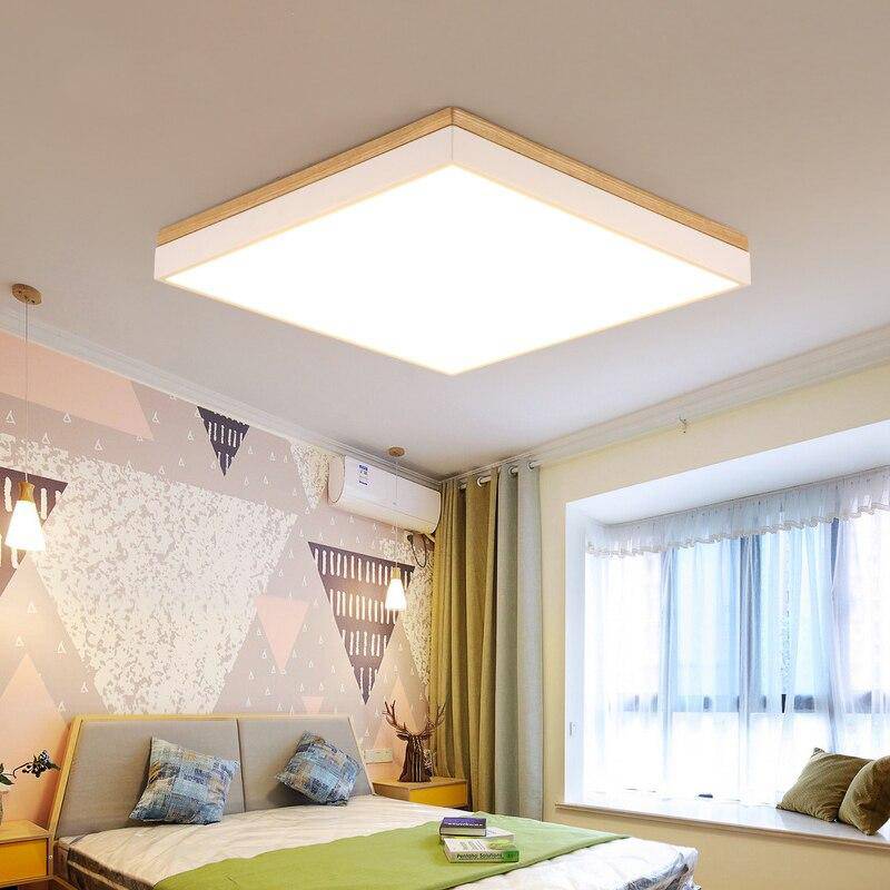 Plafonnier rectangle en bois et métal à LED Illumination