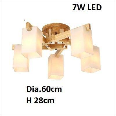 Lustre moderne LED en bois avec plusieurs abat-jours Nordic - vue 4 sur 5