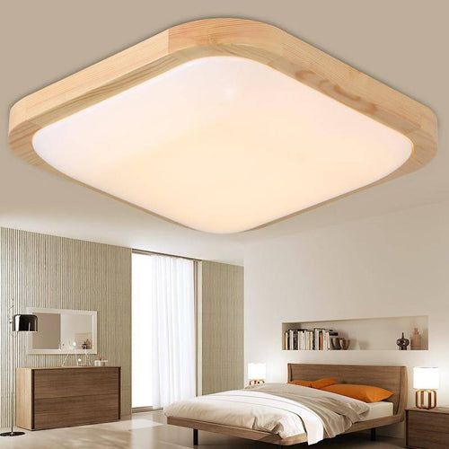 Plafonnier en bois à LED carré aux bords arrondis Tatami