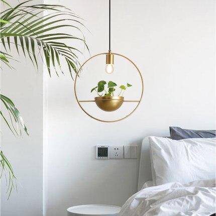 Suspension design LED ronde doré avec pot de fleur - vue 4 sur 5