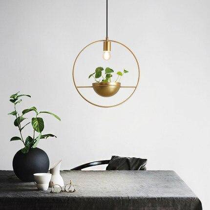 Suspension design LED ronde doré avec pot de fleur - vue 6 sur 5