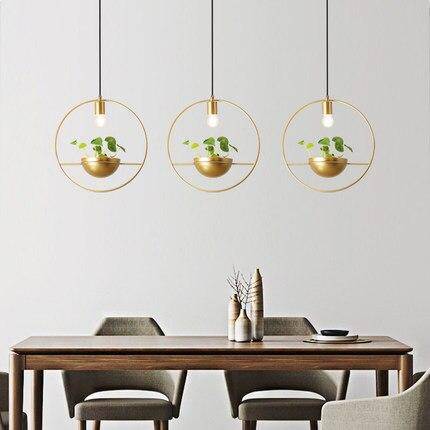 Suspension design LED ronde doré avec pot de fleur - vue 5 sur 5