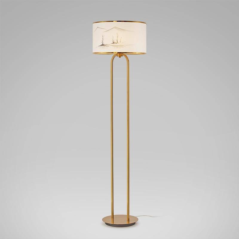 Lampadaire moderne doré avec abat-jour dessiné Japanese