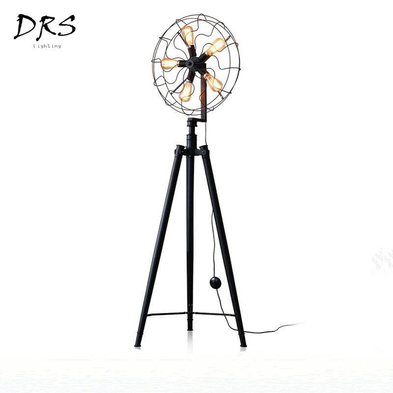 Lampadaire tripode style industriel avec 5 lampes dans cage - vue 5 sur 6