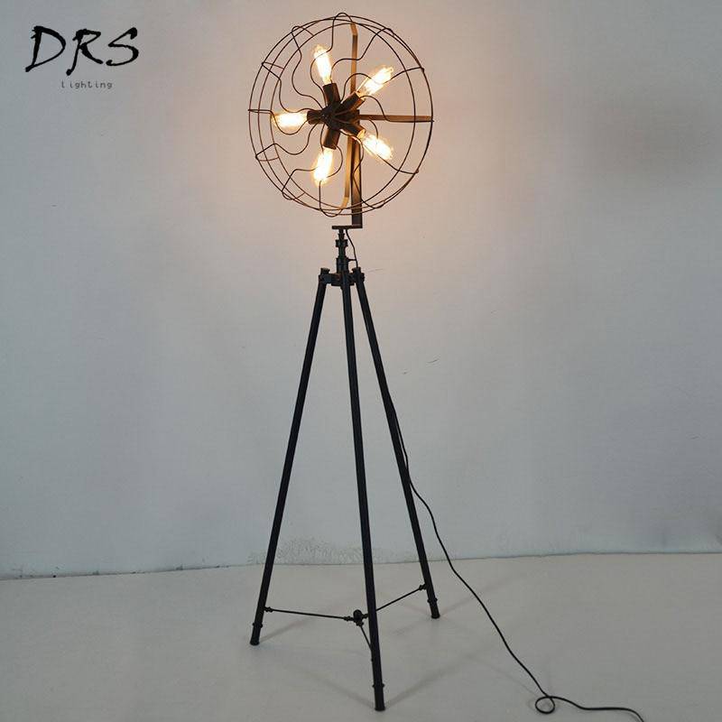 Lampadaire tripode style industriel avec 5 lampes dans cage - vue 3 sur 6