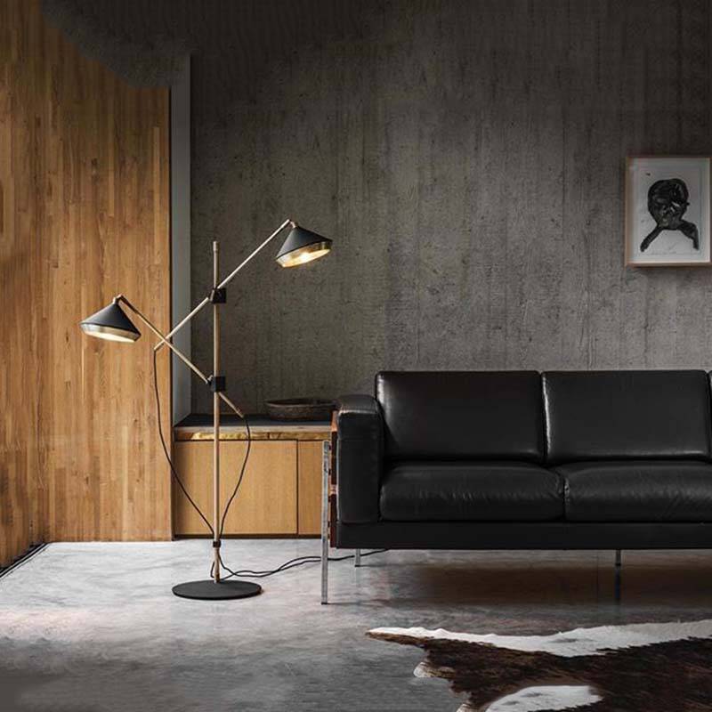 Lampadaire design avec deux abat-jours ajustables sur pied doré Sofa - vue 5 sur 6