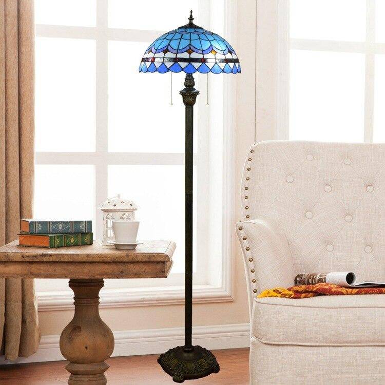 Lampadaire tiffany en verre vitrail bleu Mediterranean - vue 4 sur 4