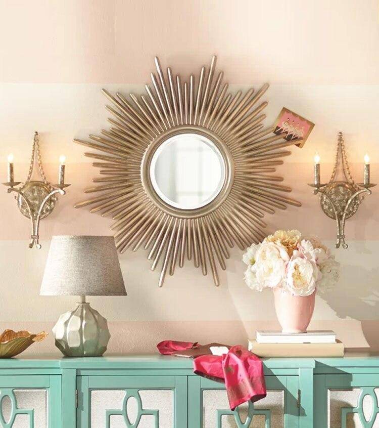 Miroir mural rond soleil en bois doré Sunburt - vue 5 sur 4