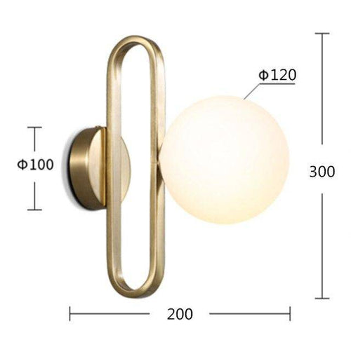 Applique murale design à LED avec anneau doré et boule en verre Sconce