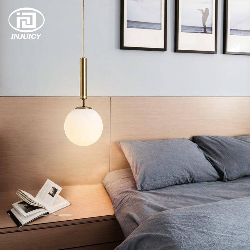 Suspension design boule en verre à LED et support cylindrique