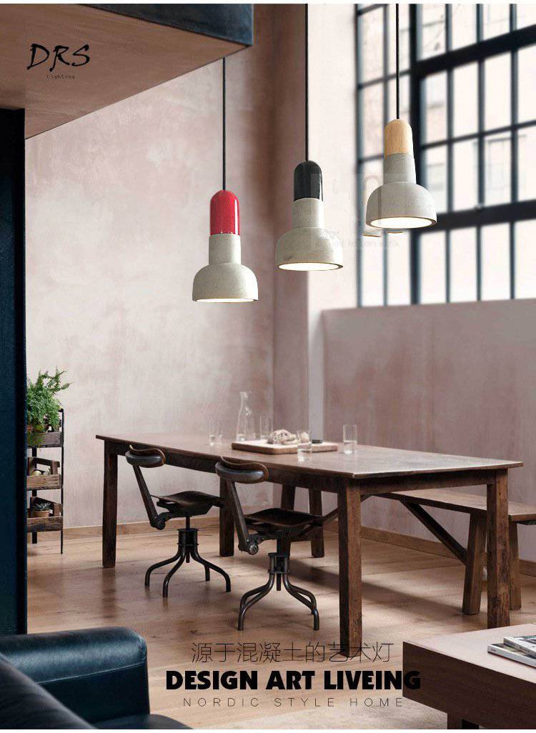 Suspension design style ciment et base colorée Nordic - vue 7 sur 12