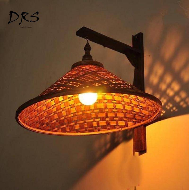 Applique murale rustique avec abat-jour en bambou Hat