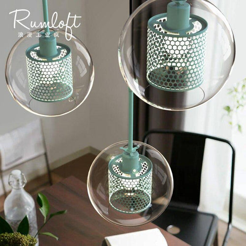 Suspension design à LED cage dans boule en verre