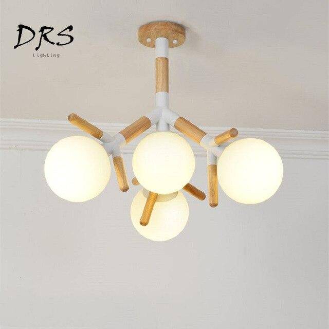 Plafonnier en bois et verre à branches style molécules - vue 7 sur 8