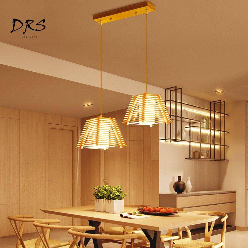 Suspension LED cage conique en bois - vue 3 sur 10
