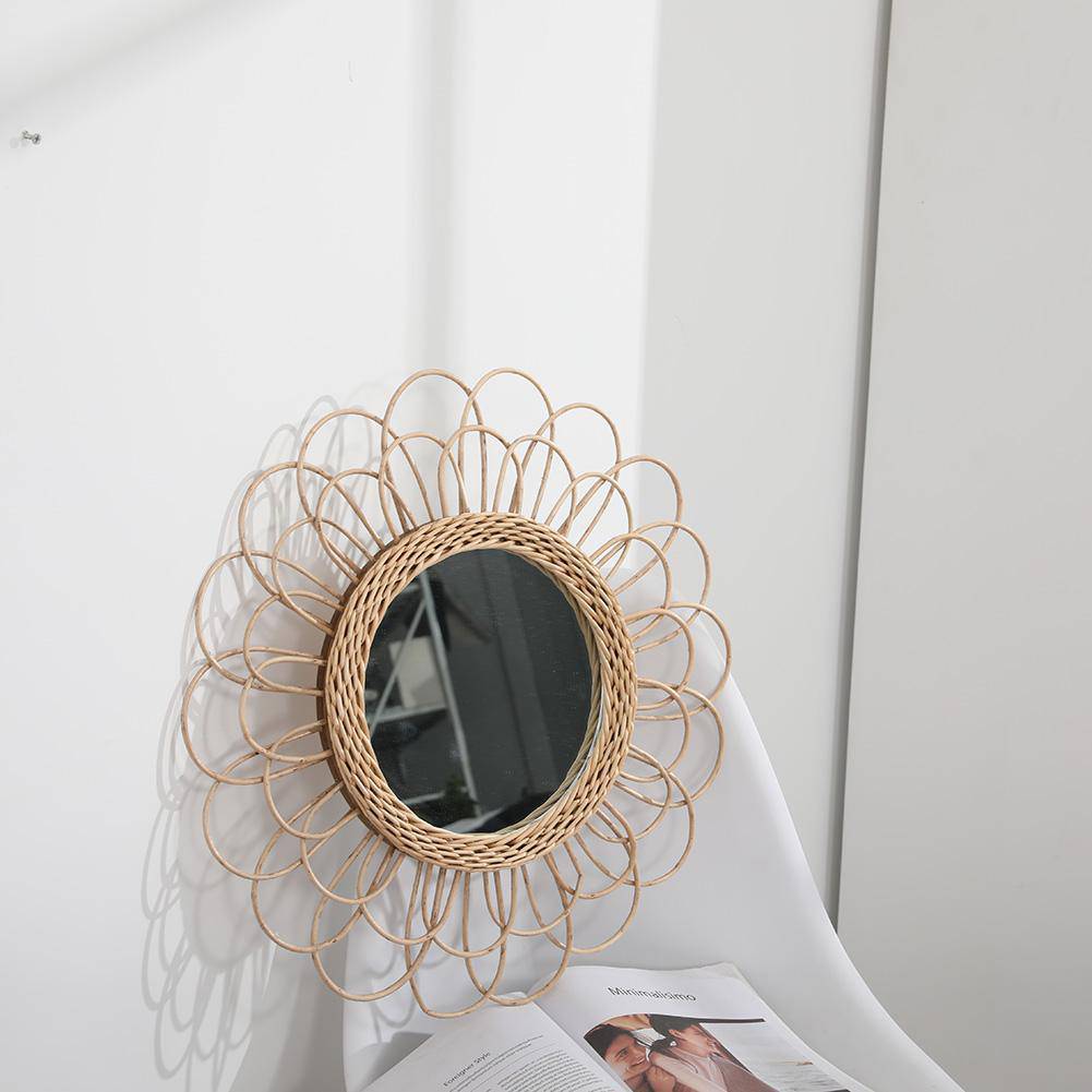 Miroir mural décoratif rond à pétale de fleur en rotin - vue 4 sur 7