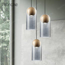 Suspension design LED en verre et bois style industriel