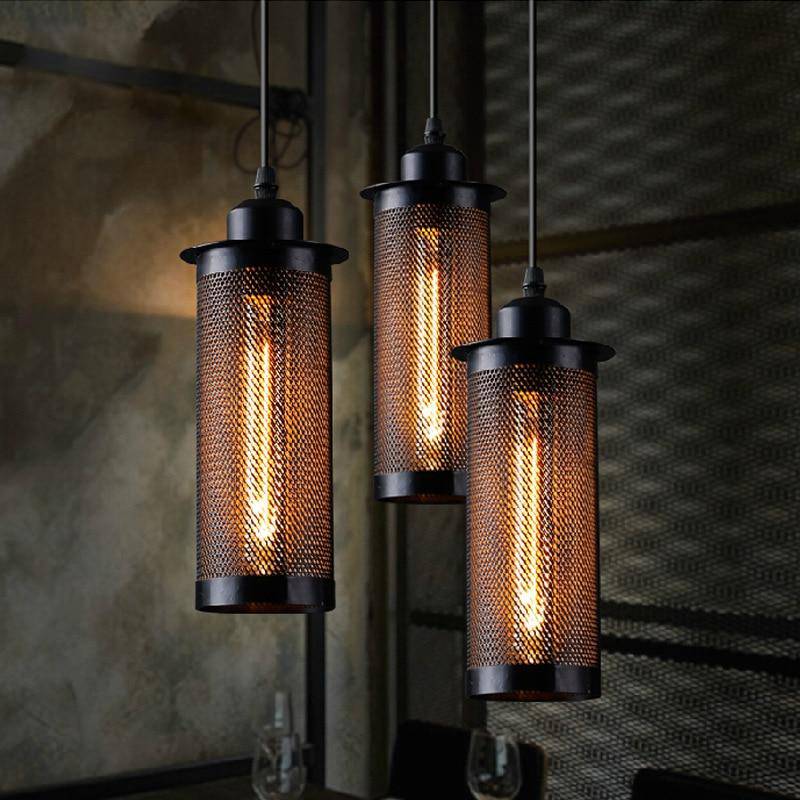 Suspension vintage et industrielle avec grillage - vue 3 sur 7
