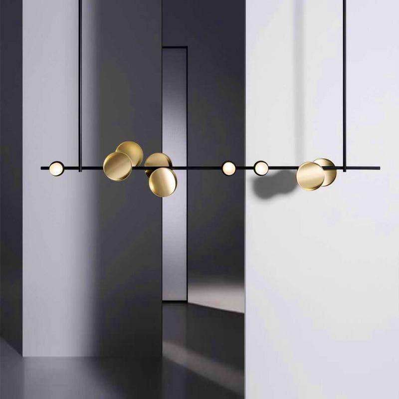 Suspension design à LED en métal et disque doré Luxury - vue 3 sur 6
